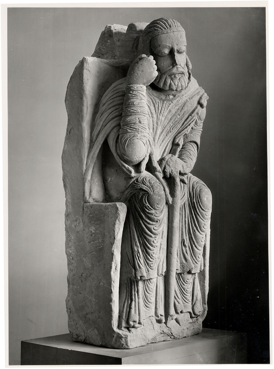 Joseph (from a group with the Adoration of the Magi), Limestone, Spanish