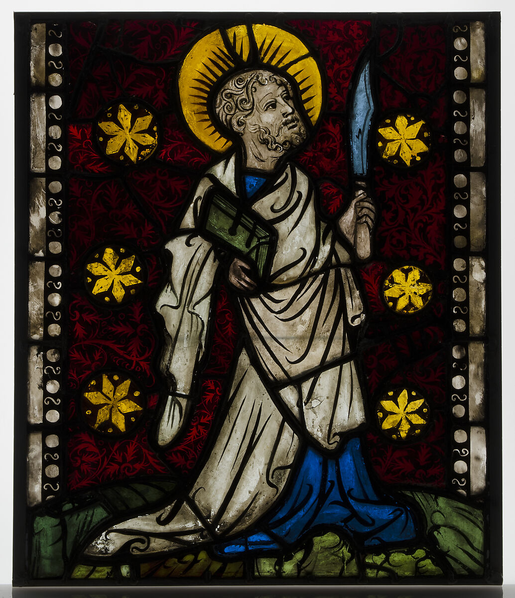 Saint Bartholomew, Pot-metal and colorless glass with vitreous paint, Austrian 