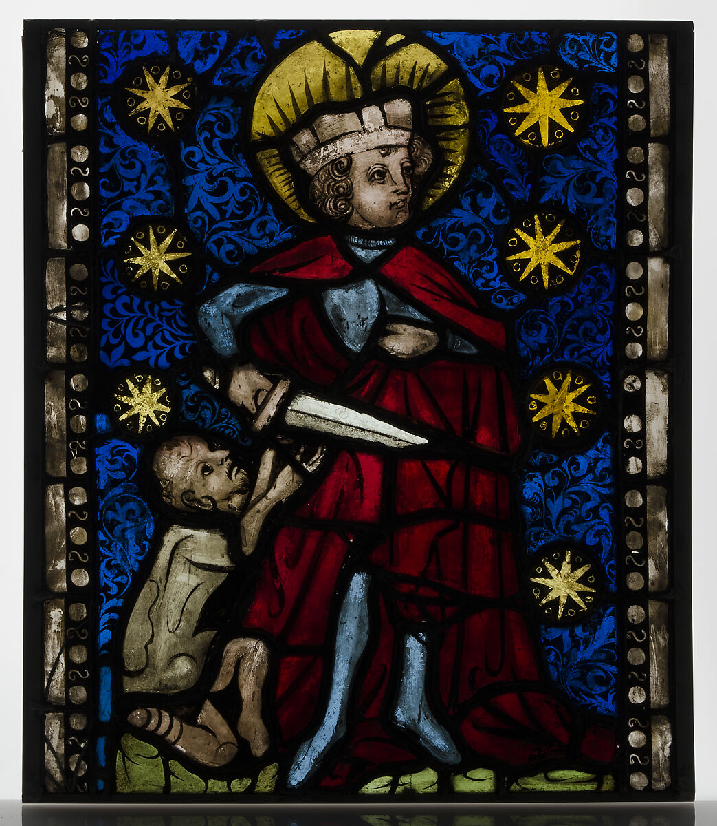 Saint Martin Dividing His Cloak, Pot-metal and colorless glass with vitreous paint, Austrian 