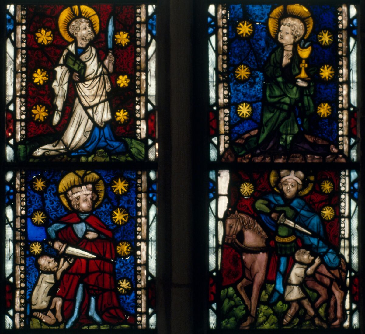 Saint Martin on Horseback Dividing His Cloak, Pot-metal and colorless glass with vitreous paint, Austrian