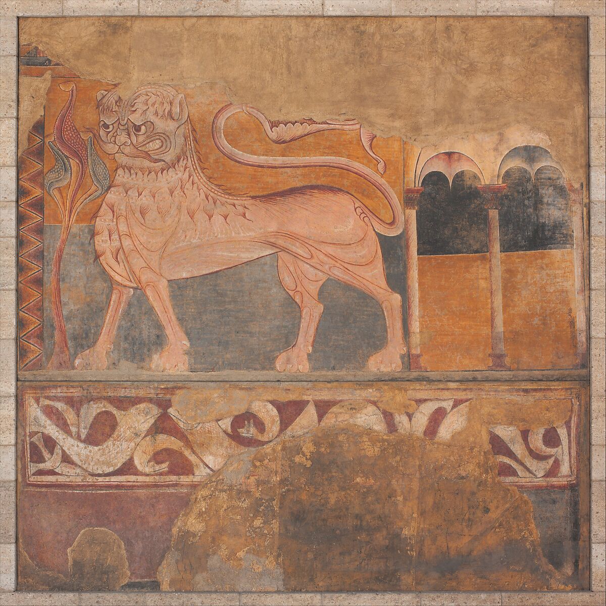 Lion, Fresco, mounted on canvas, Spanish