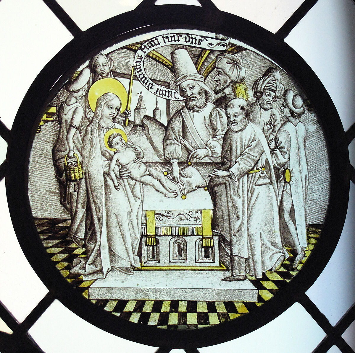 Roundel with the Circumcision, Colorless glass, vitreous paint and silver stain, German 