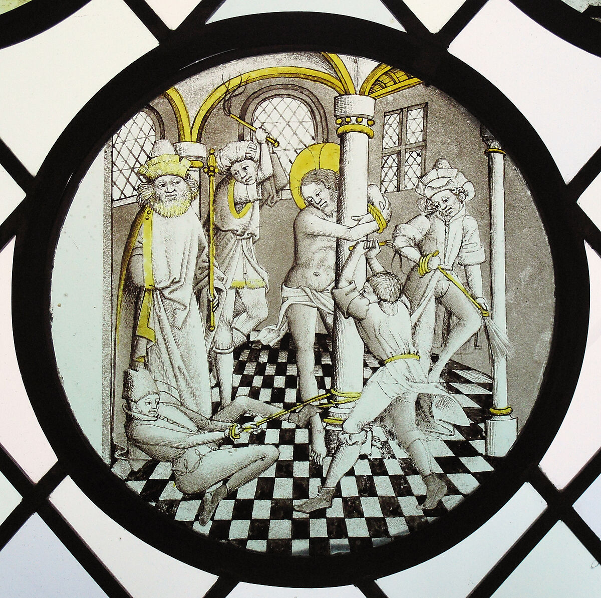 Roundel with the Flagellation, Colorless glass, vitreous paint and silver stain, German 