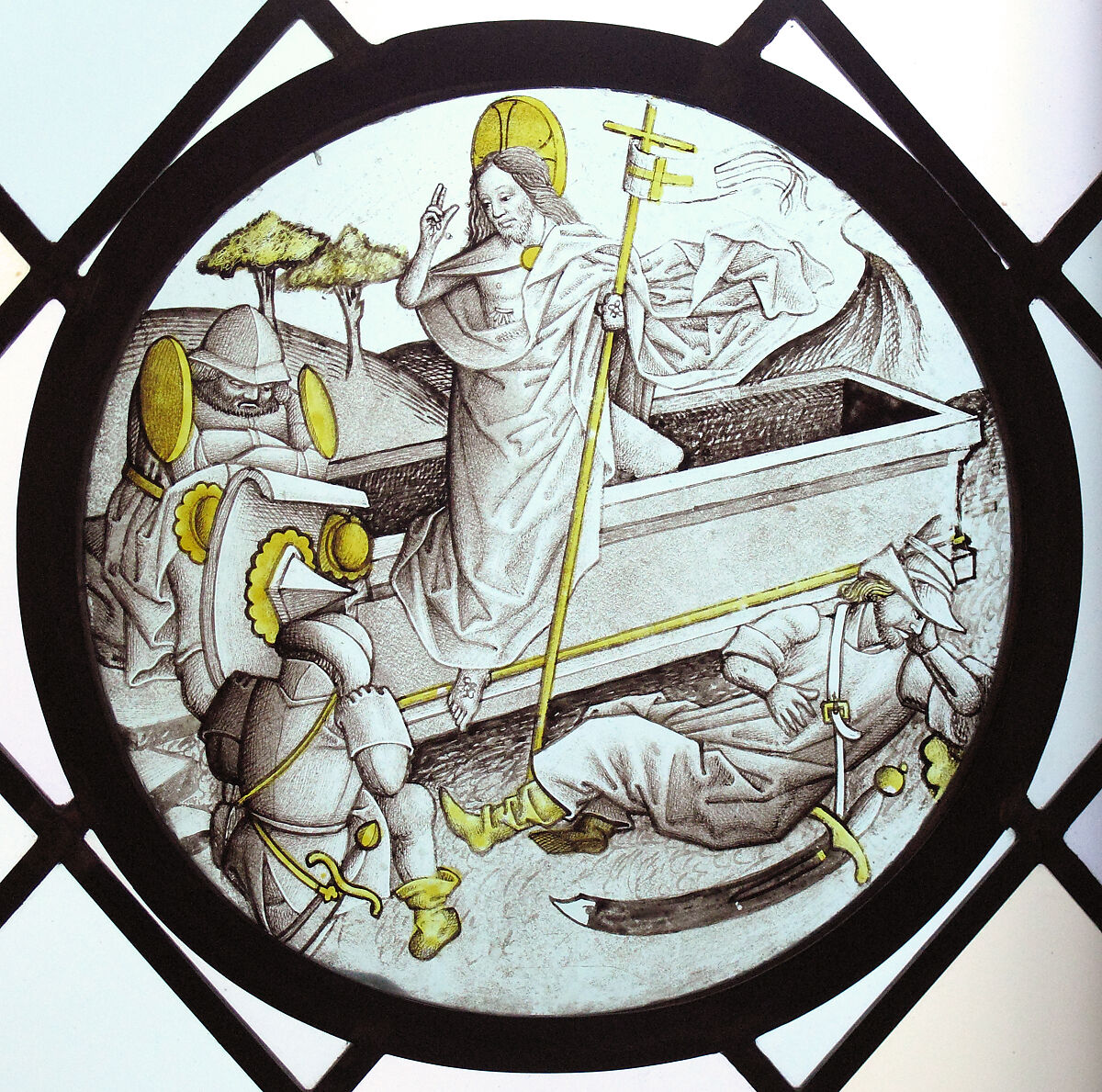 Roundel with the Resurrection, Colorless glass, vitreous paint and silver stain, German 