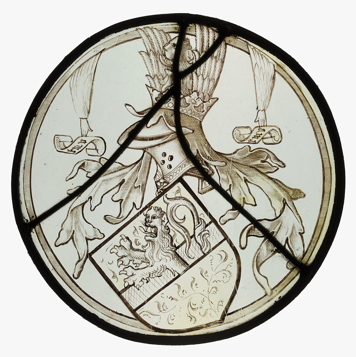 Roundel with Coat of Arms, Colorless glass, silver stain, vitreous paint, South Netherlandish 