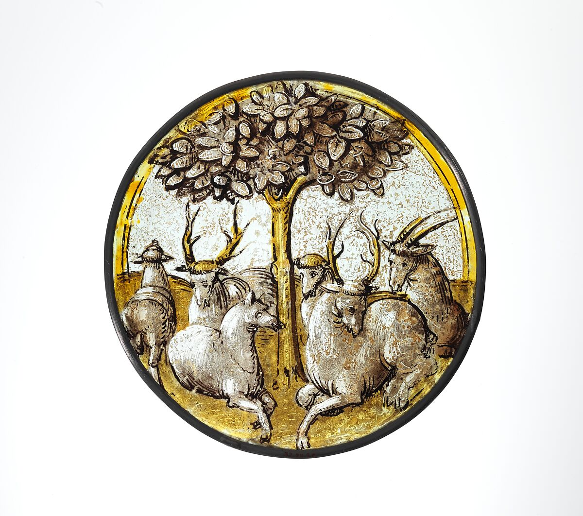 Roundel with Pastoral Scene, Colorless glass, vitreous paint and silver stain, British (?) 