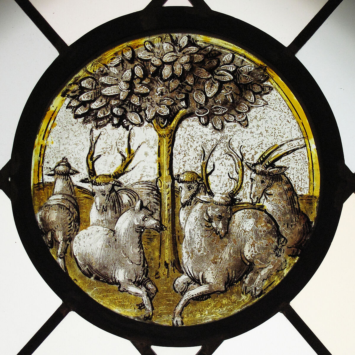 Roundel with Pastoral Scene, Colorless glass, vitreous paint and silver stain, British (?)