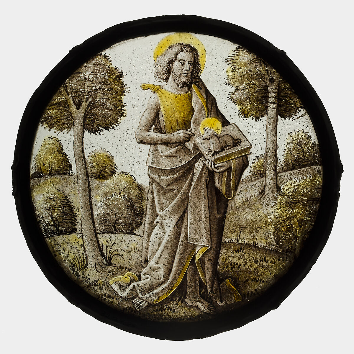 Roundel with Saint John the Baptist, Style of the Pseudo-Ortkens (South Netherlandish, active Antwerp and Brussels, ca. 1500–30), Colorless glass, silver stain, vitreous paint, South Netherlandish 