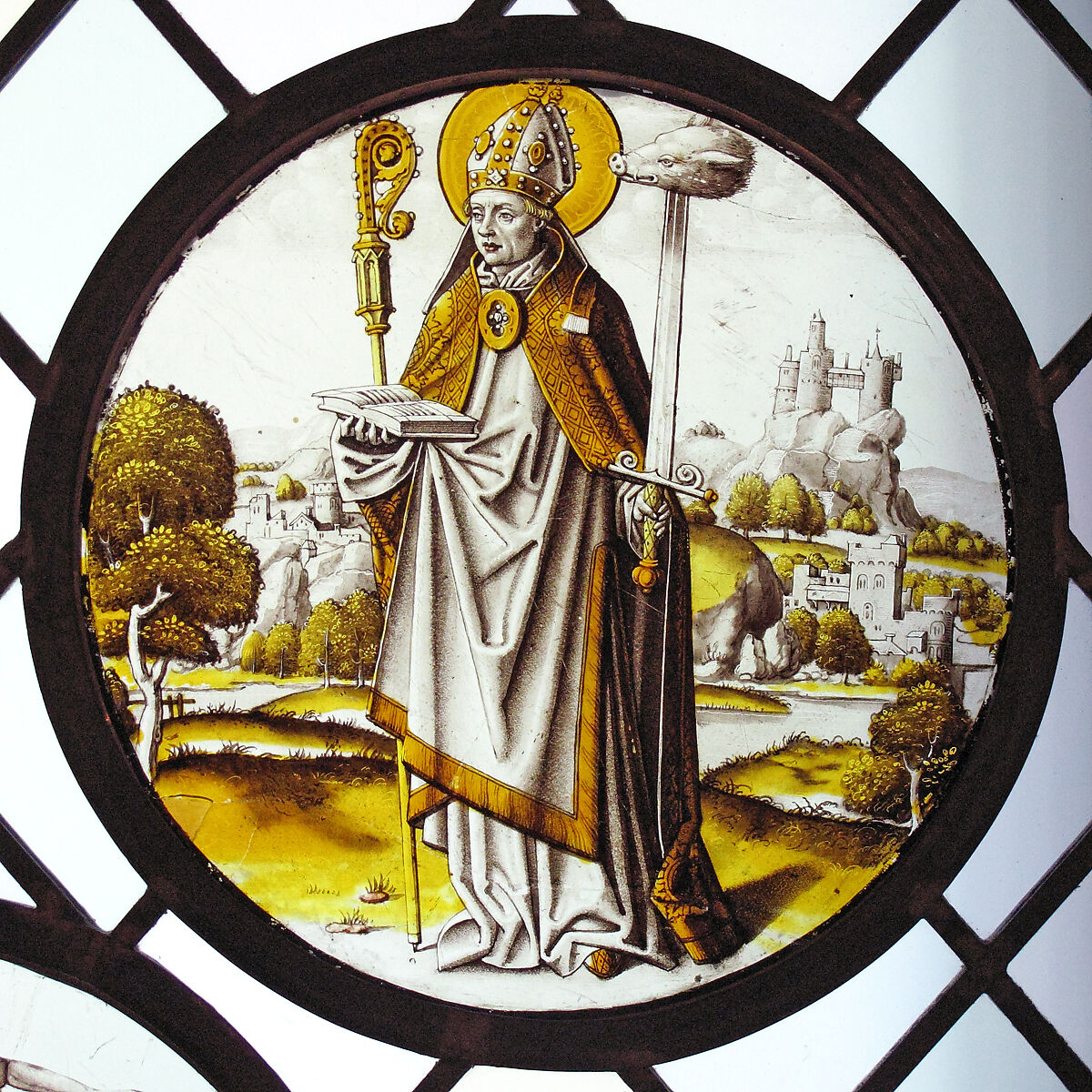 Roundel with Saint Lambrecht of Maastricht, Colorless glass, vitreous paint and silver stain, South Netherlandish
