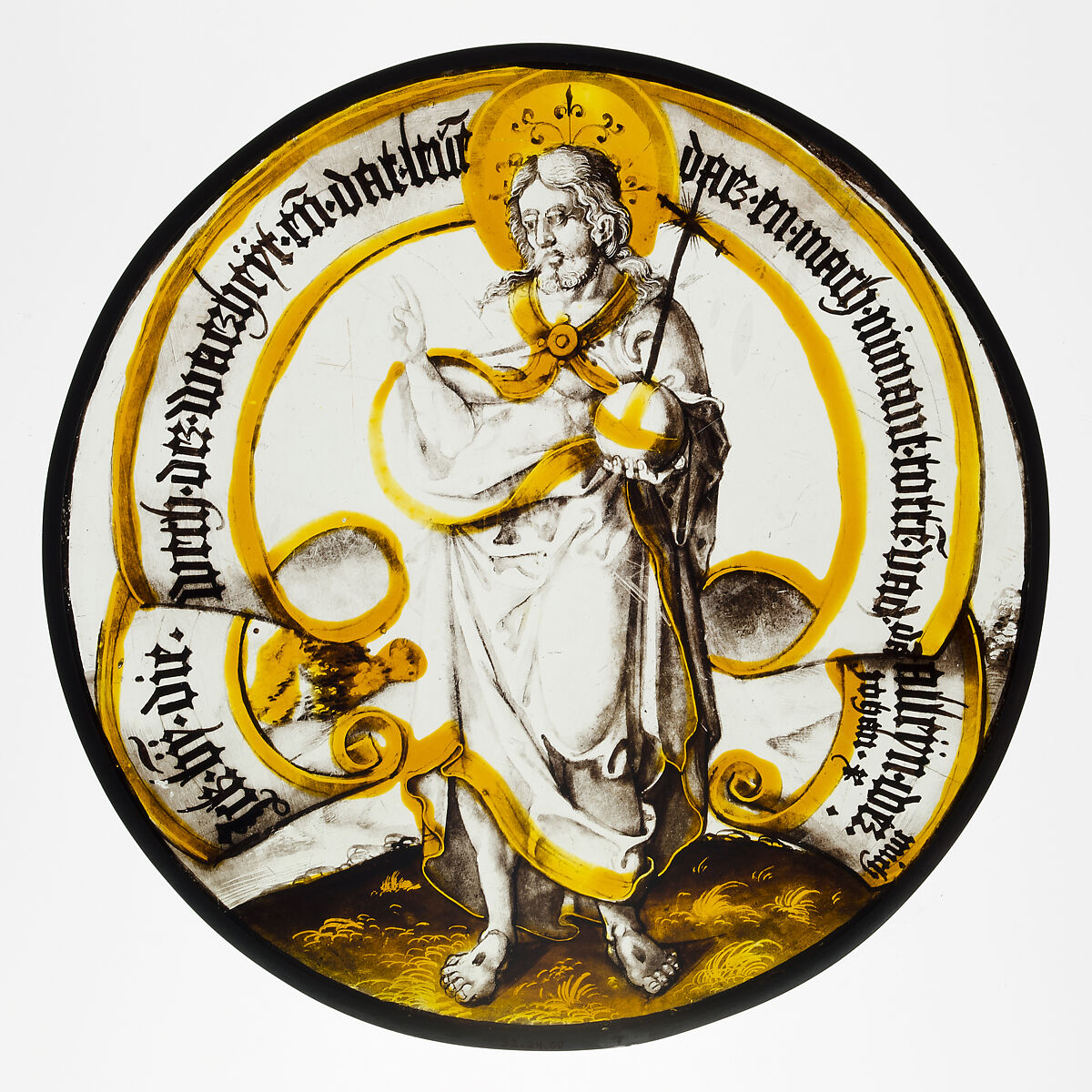 Roundel with Christ as Savior of the World, Colorless glass, vitreous paint and silver stain, South Netherlandish 