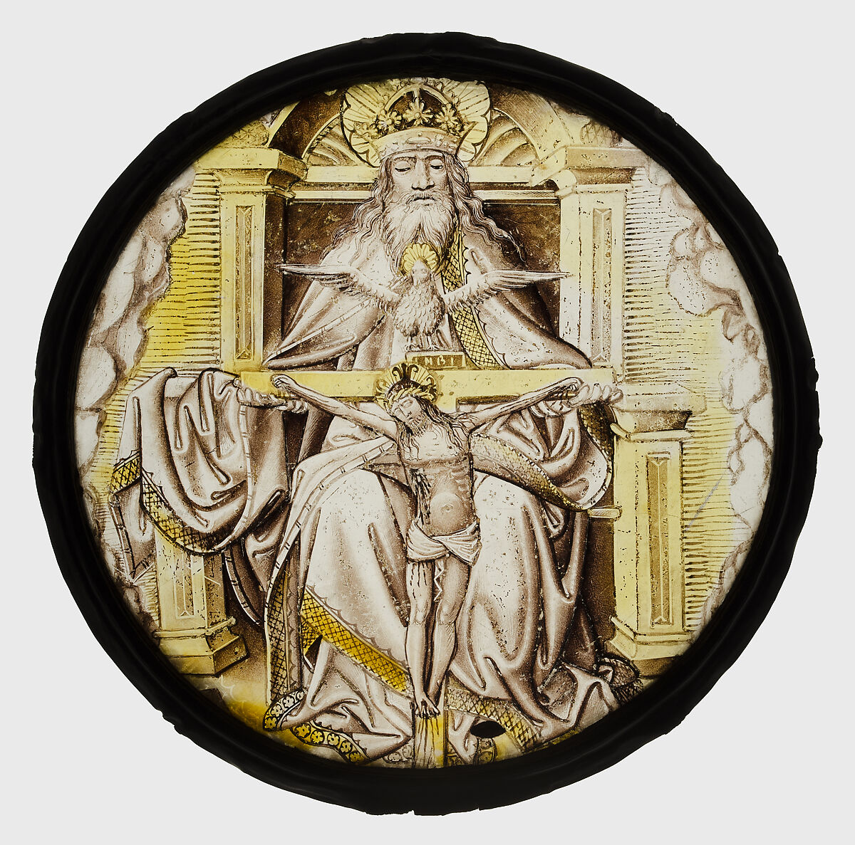 Roundel with the Holy Trinity, Colorless glass, silver stain, vitreous paint, South Netherlandish 