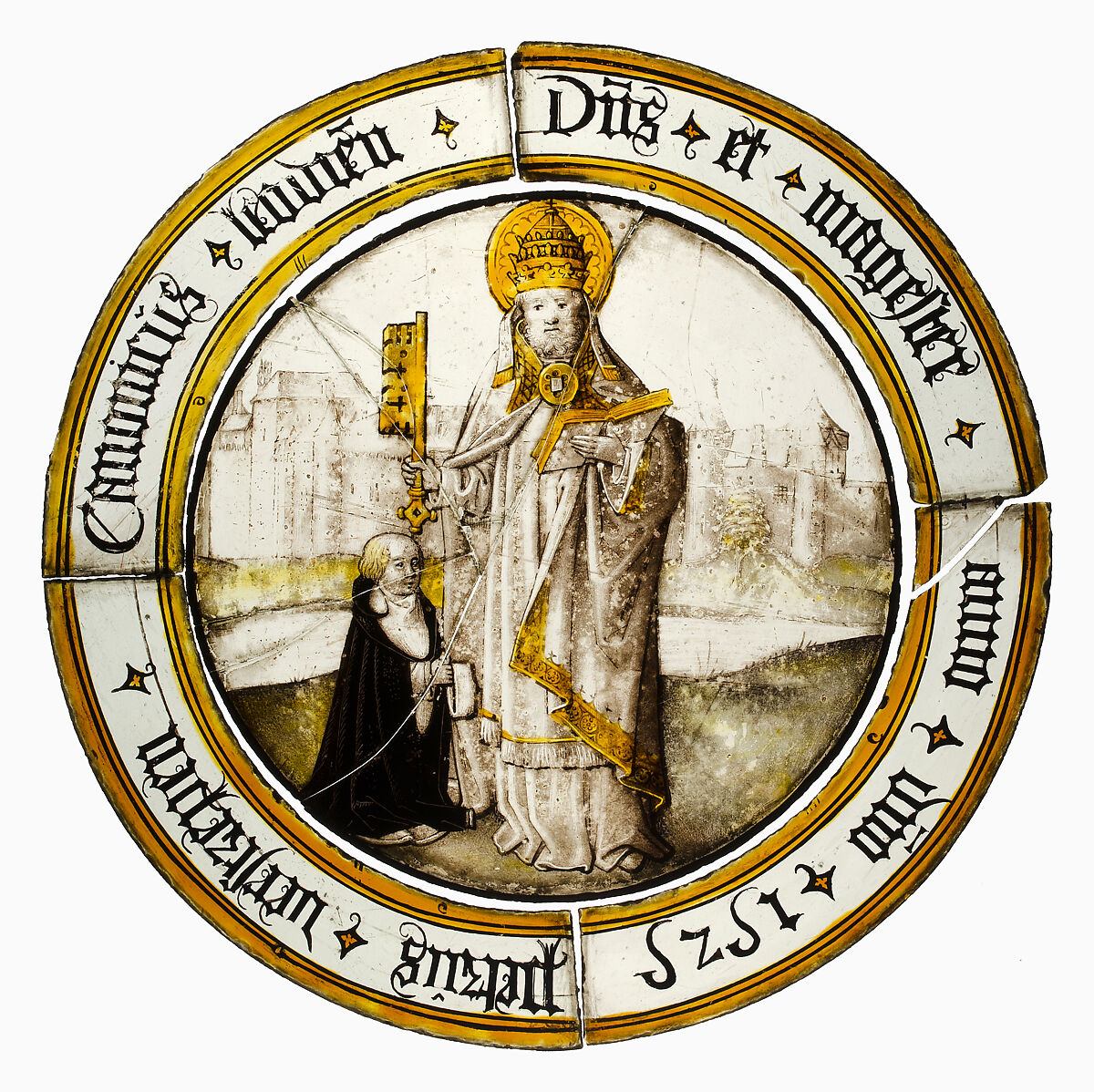 Roundel with Saint Peter as Pope, Colorless glass, silver stain, vitreous paint, South Netherlandish