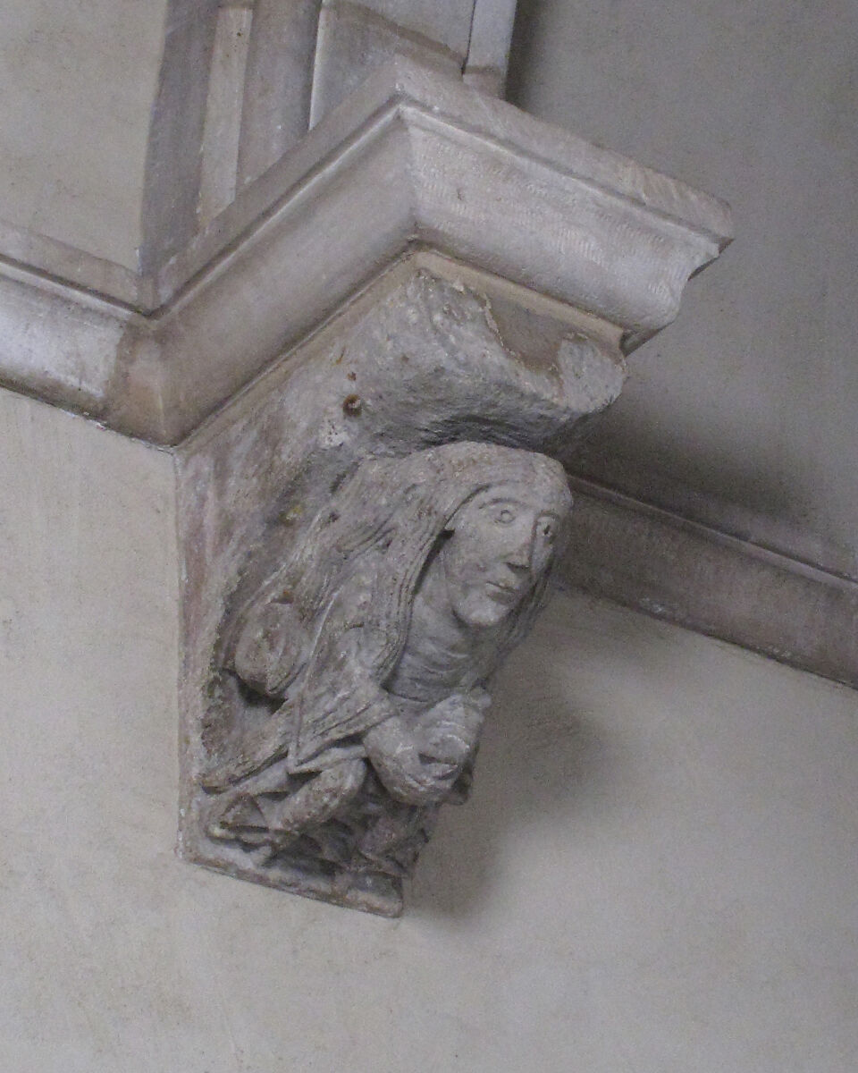 Corbel with Female Figure with Clasped Hands, Limestone, French 