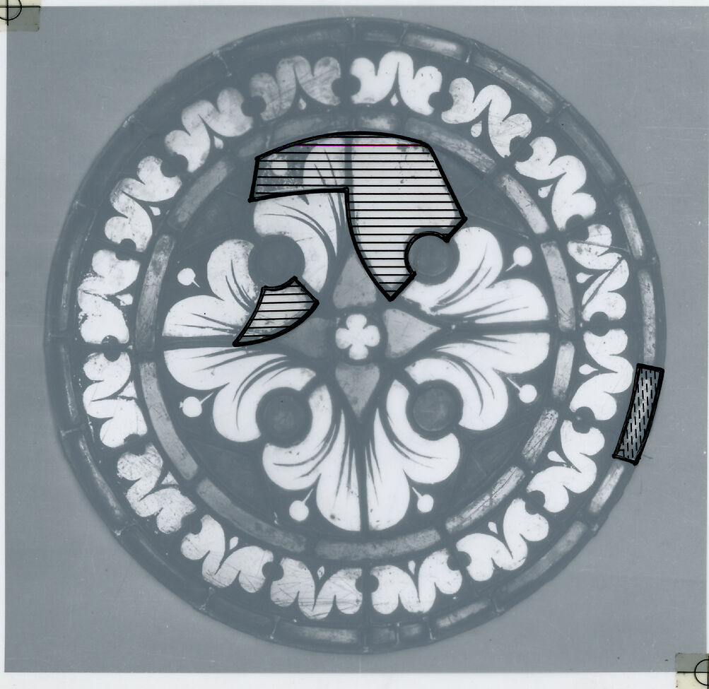 Ornamental Roundel, Pot-metal glass, colorless glass, and vitreous paint, French