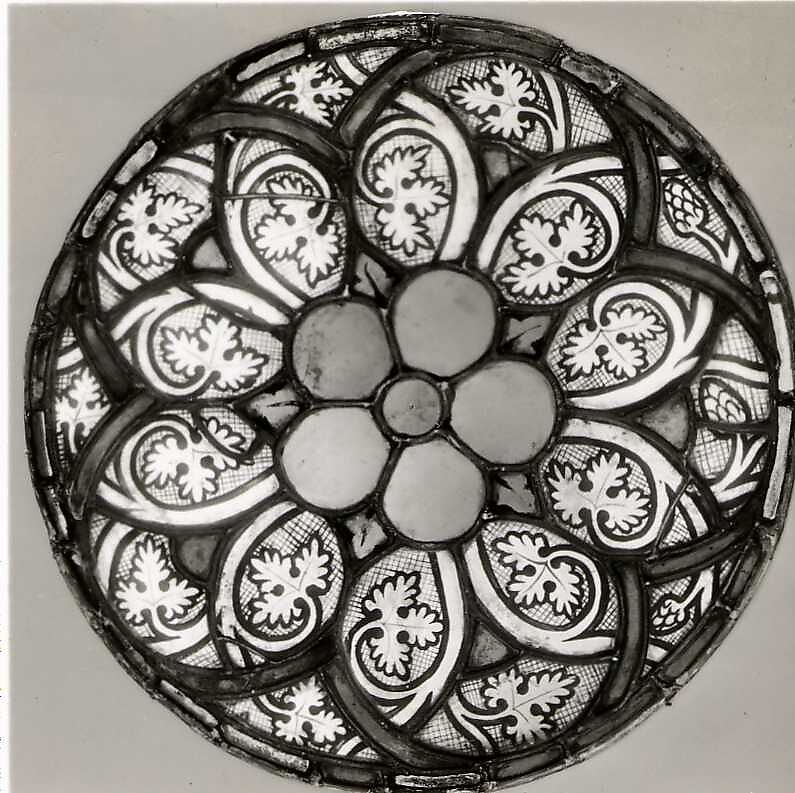Grisaille Roundel, Pot-metal glass, colorless glass, and vitreous paint, German or Austrian (?)