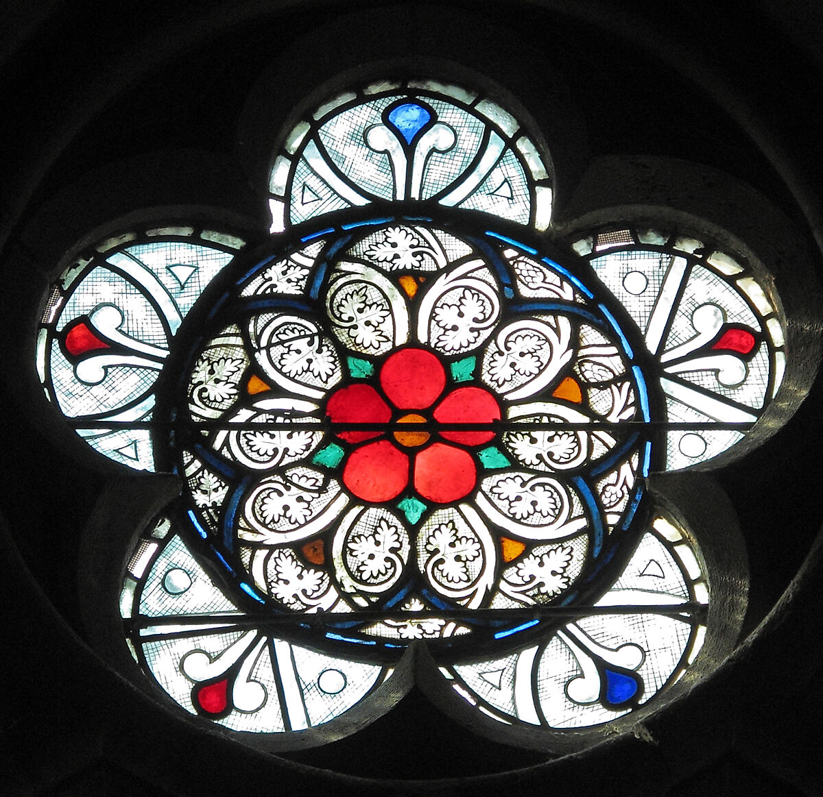 Grisaille Roundel, Pot-metal glass, colorless glass, and vitreous paint, German or Austrian (?) 