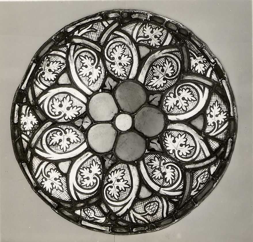 Grisaille Roundel, Pot-metal glass, colorless glass, and vitreous paint, German or Austrian (?)