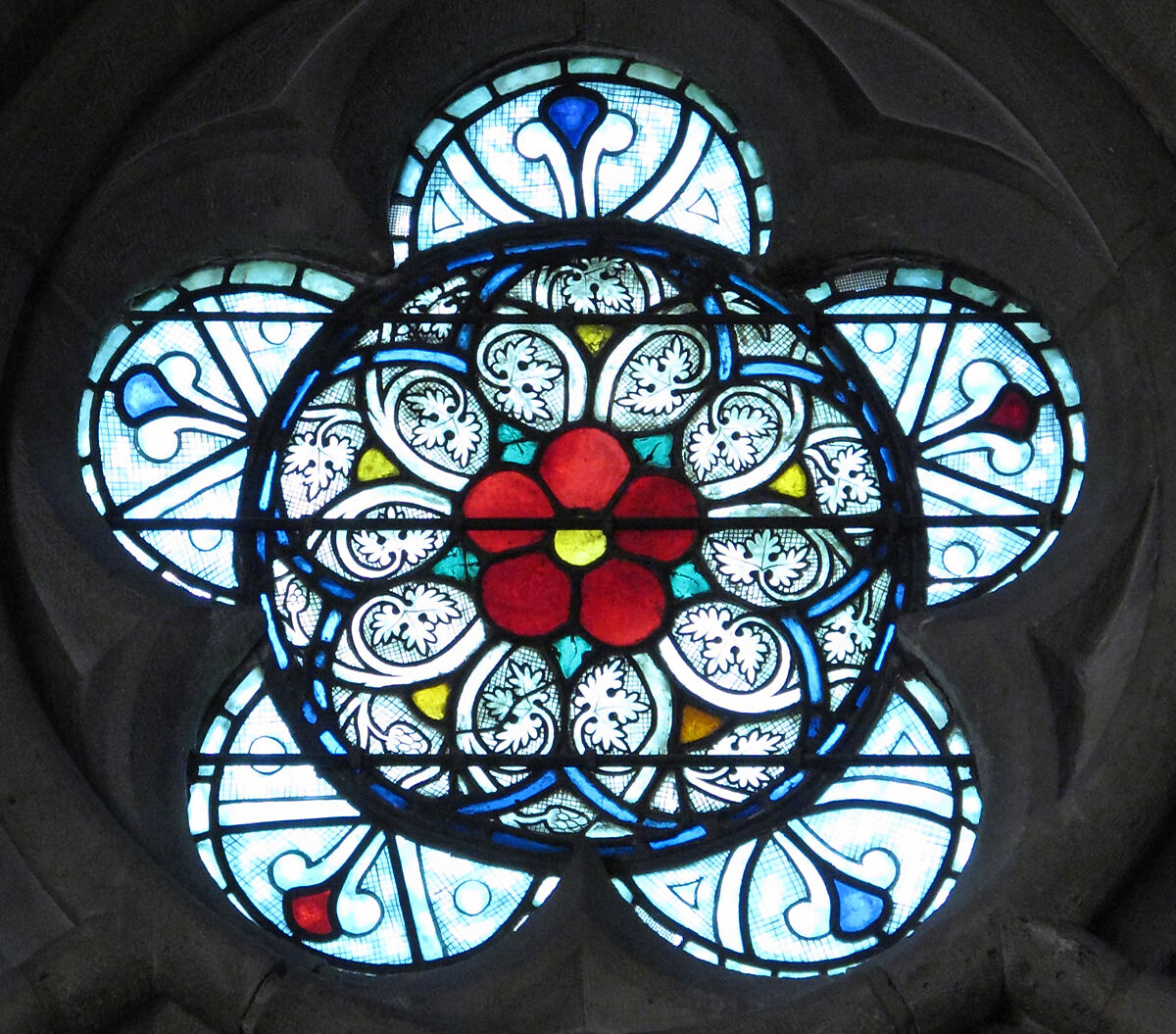 Grisaille Roundel, Pot-metal glass, colorless glass, and vitreous paint, German or Austrian (?) 
