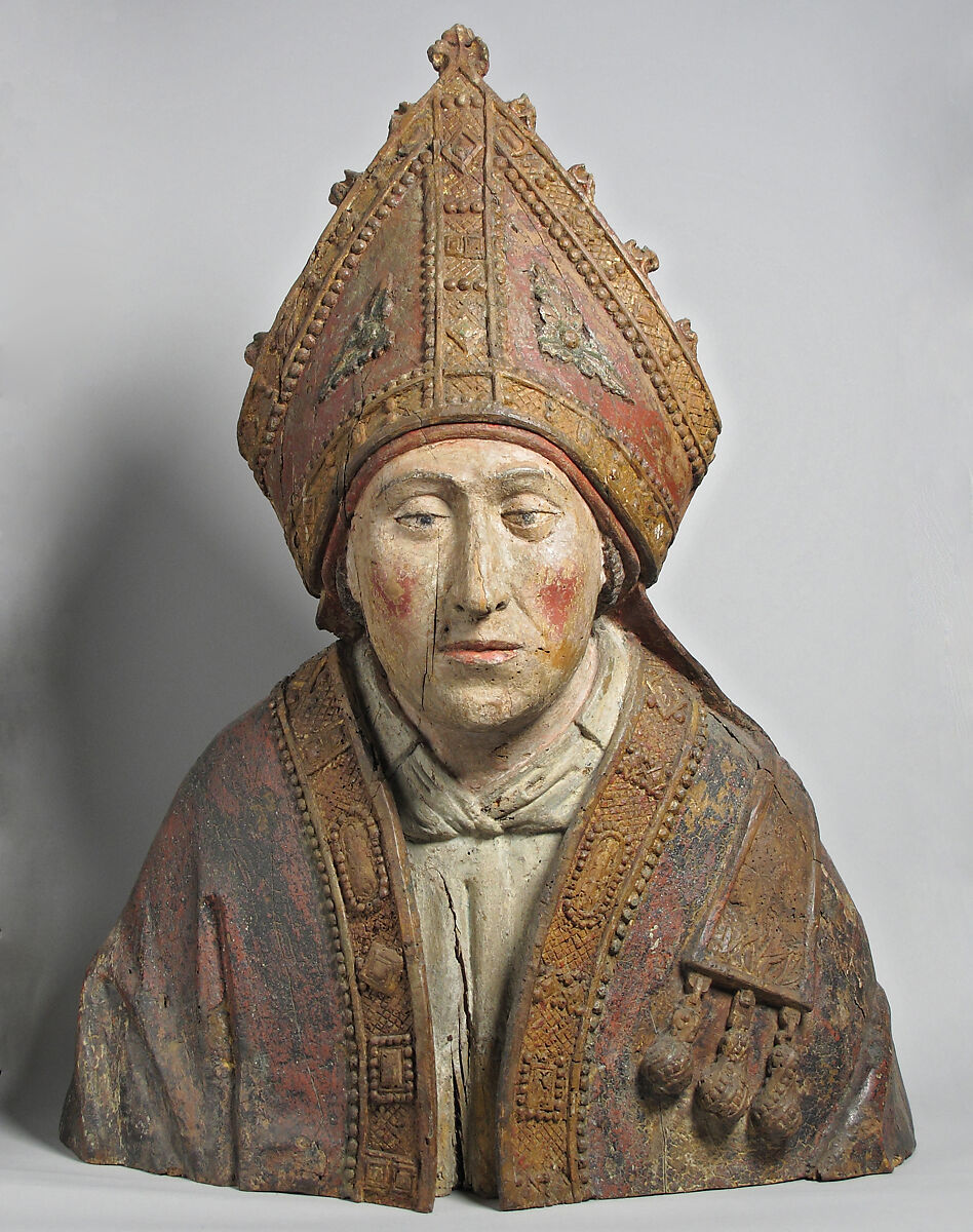 Bust of a Bishop, Wood, paint, French 