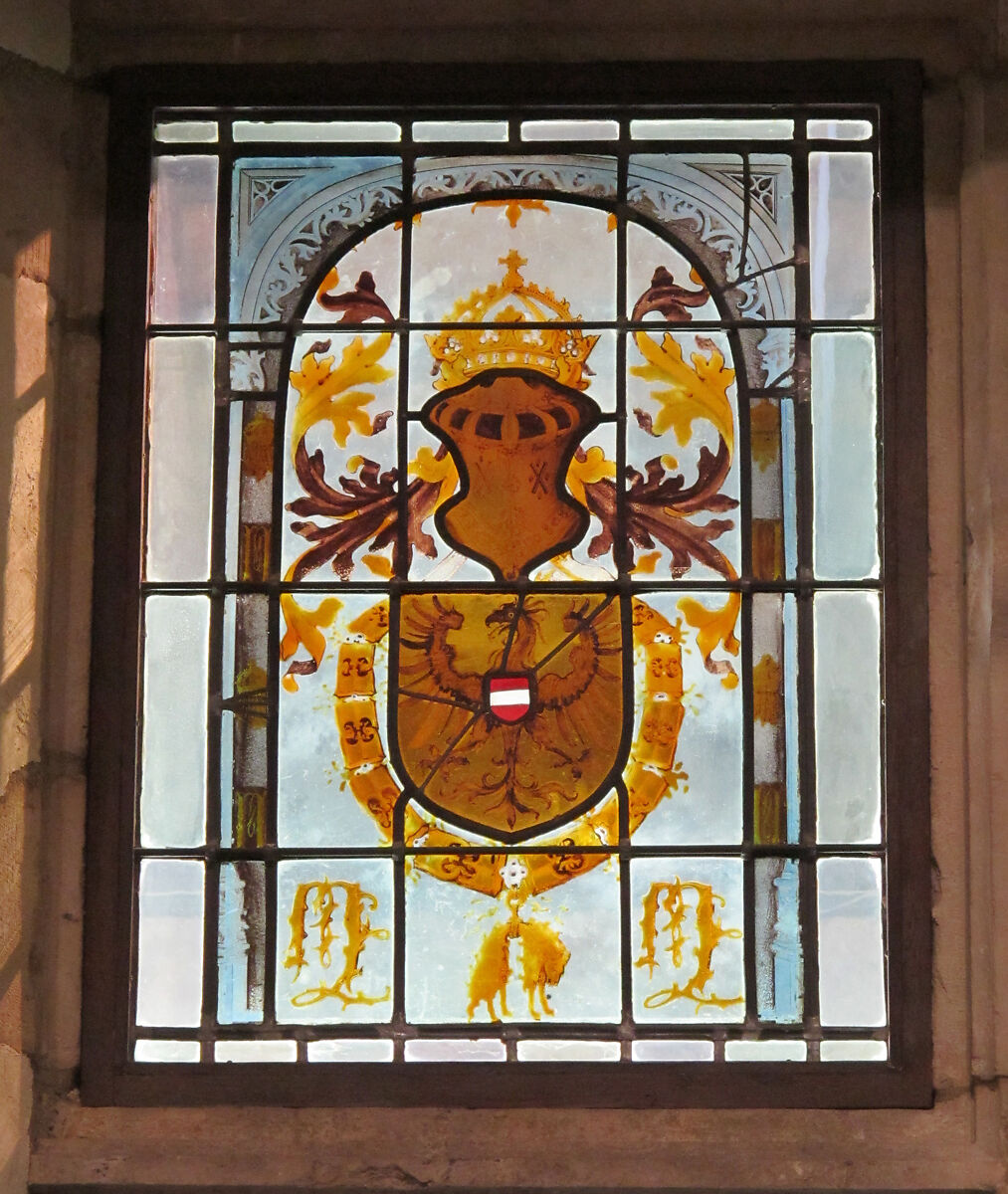 Heraldic Panel with Arms of the House of Hapsburg, Pot-metal glass, white glass, vitreous paint, and silver stain, South Netherlandish