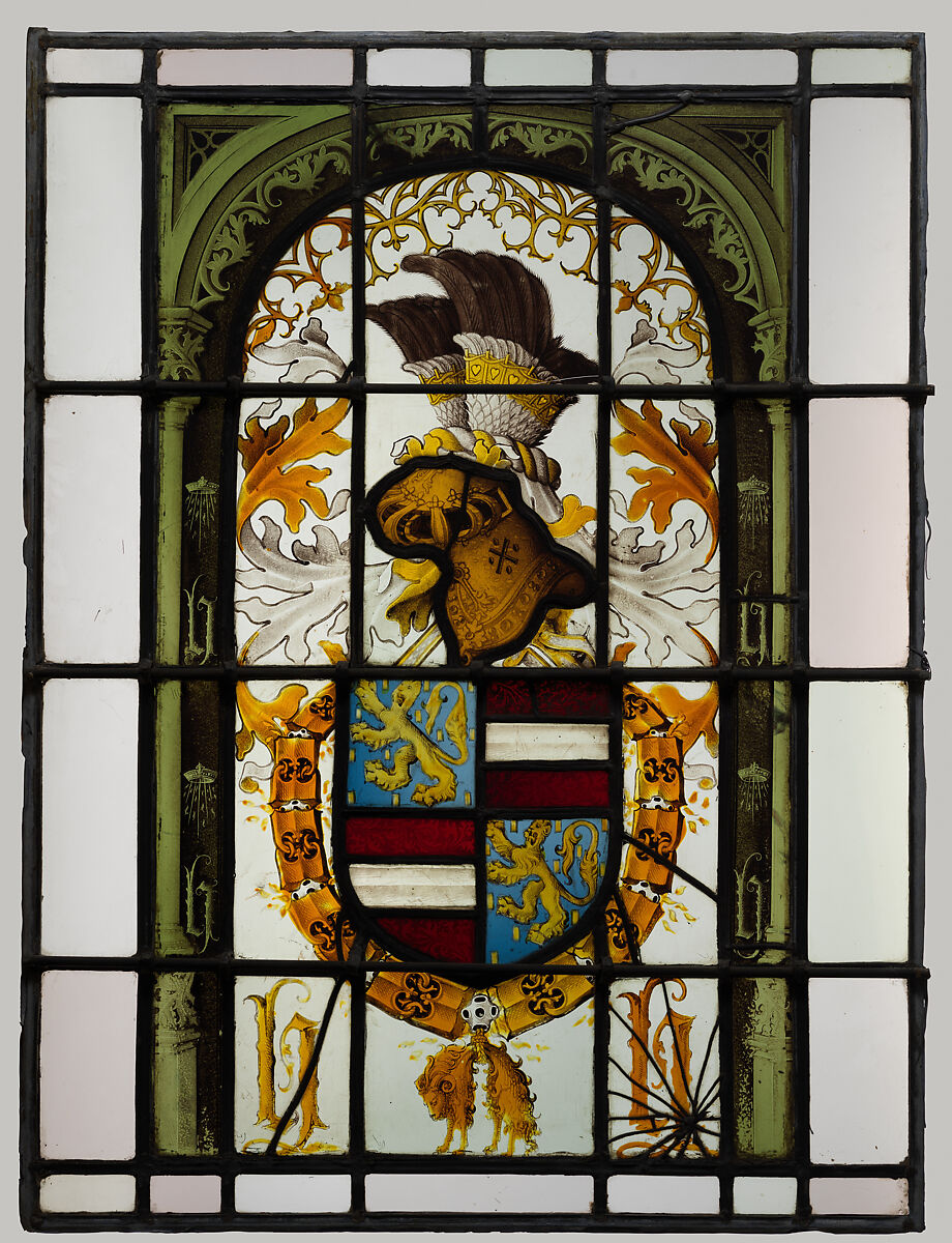 Heraldic Panel with Arms of the House of Hapsburg, Pot-metal glass, white glass, vitreous paint, and silver stain, South Netherlandish 