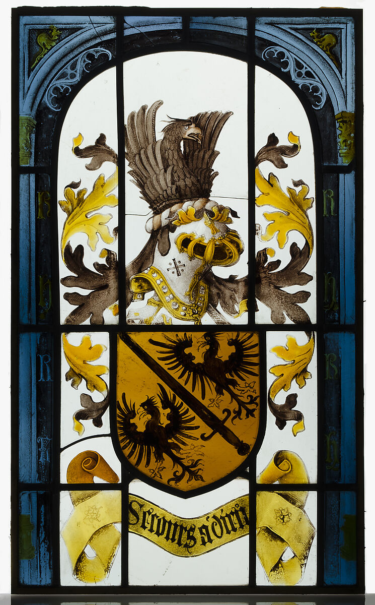 Heraldic Panel with Arms of the House of Hapsburg, Pot-metal glass, white glass, vitreous paint, and silver stain, South Netherlandish 