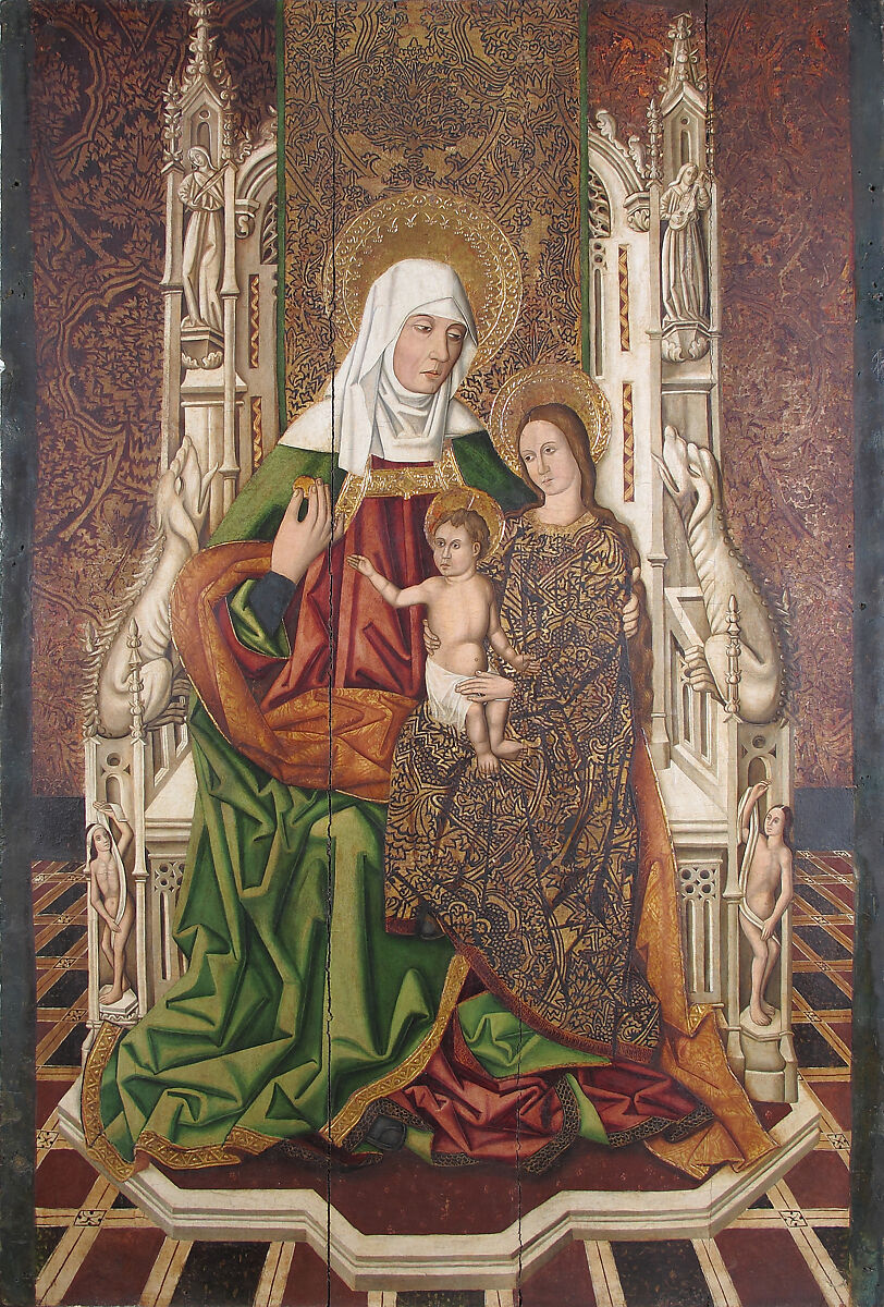 Saint Anne with the Virgin and Child, Oil and gold on wood (pine?), Spanish