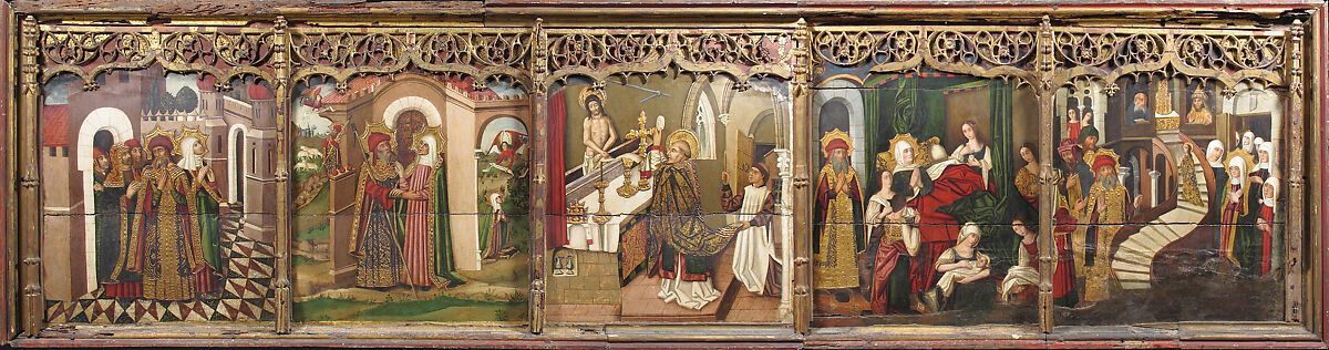 Saint Anne with the Virgin and Child, Oil and gold on wood (pine?), Spanish