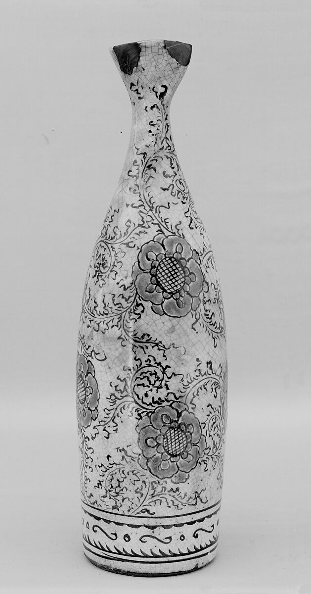 Wine Bottle, Mr. and Mrs. Samuel Colman, Clay covered with a finely crackled glaze and decorated with polychrome enamels (Banko ware), Japan 