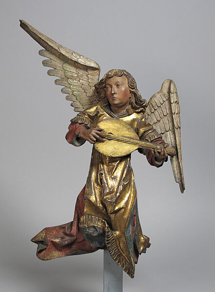 Sculpture of Angel with Lute, Limewood (possibly), South German