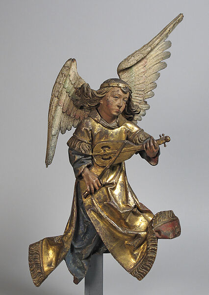 Sculpture of Angel with Rebec, Limewood (possibly), South German