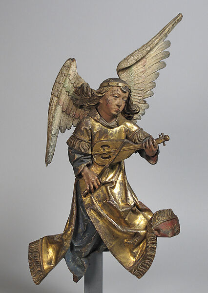 Sculpture of Angel with Rebec, Limewood (possibly), South German 