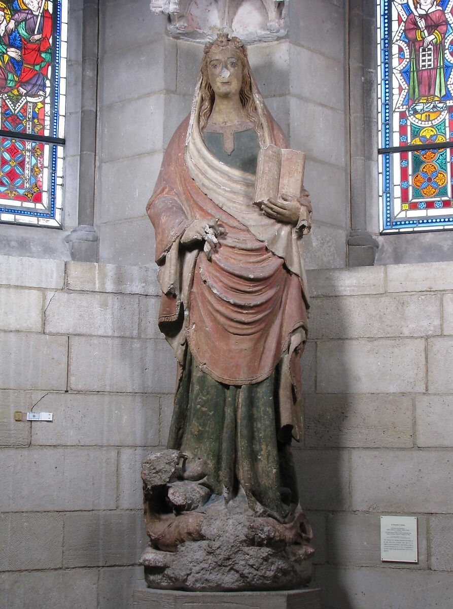 Saint Margaret of Antioch under Canopy, Limestone and paint, Catalan 