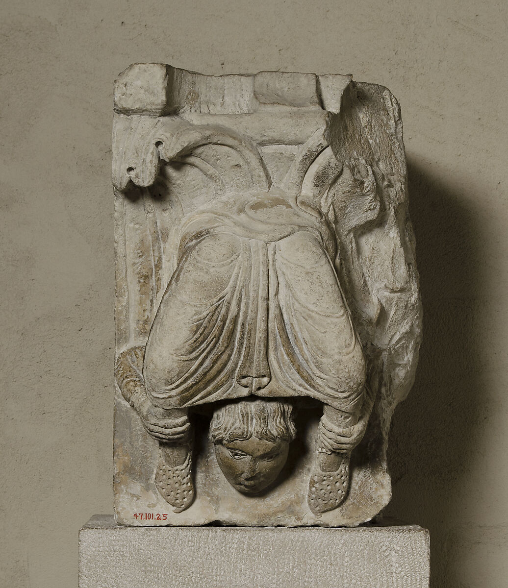 Portion of a Pilaster with an Acrobat, Limestone, French 