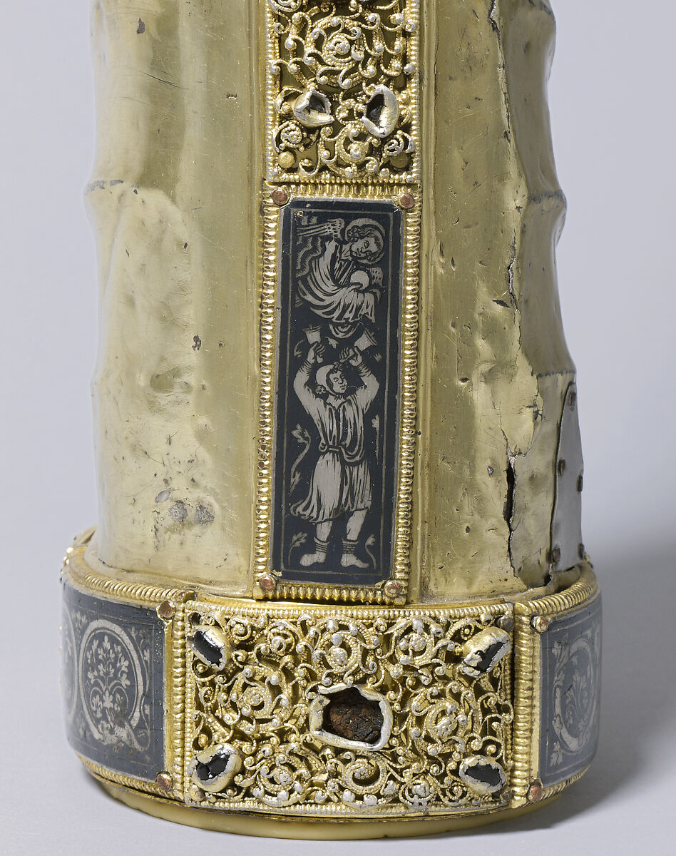 Arm Reliquary, Silver, gilded silver, niello, and gems; wood core , South Netherlandish