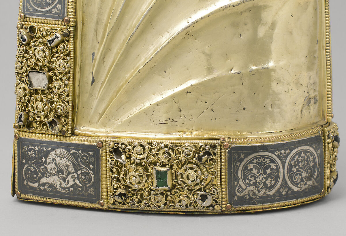 Arm Reliquary, Silver, gilded silver, niello, and gems; wood core , South Netherlandish