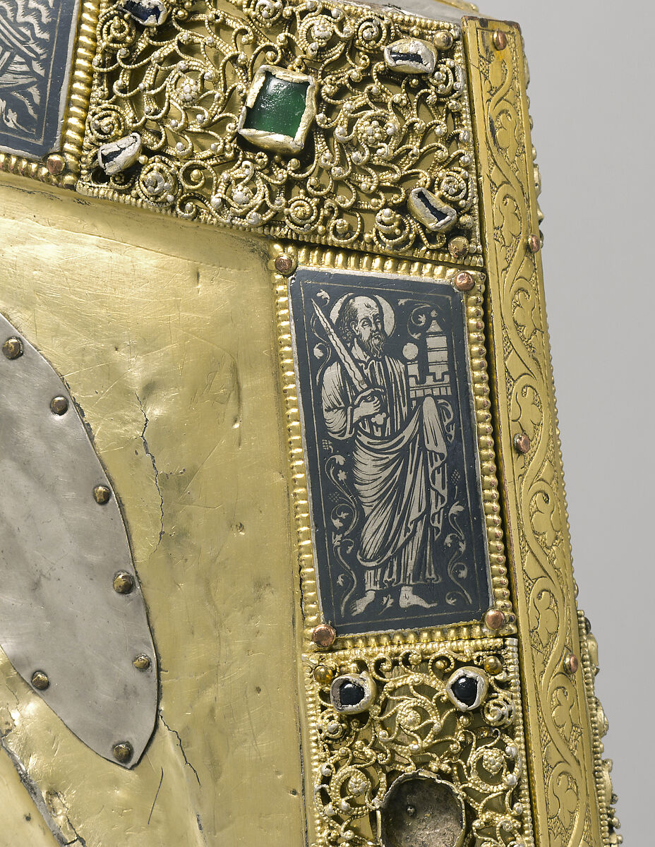 Arm Reliquary, Silver, gilded silver, niello, and gems; wood core , South Netherlandish
