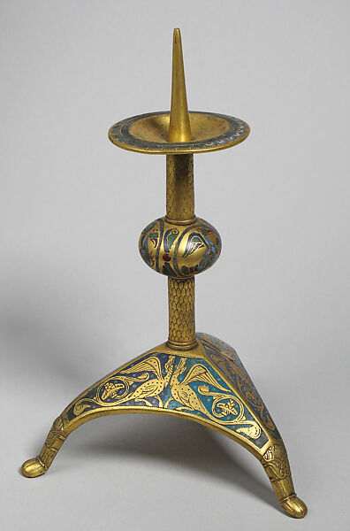 Pricket Candlestick, Copper gilt, enamel, French 