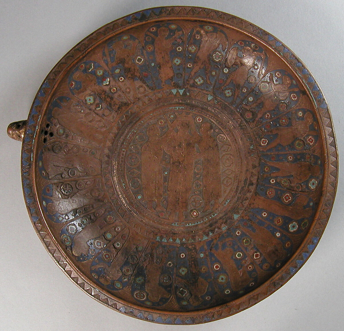 Gemellion with Coronation Scene, Copper, wrought, gilt and Champlevé enamel, French