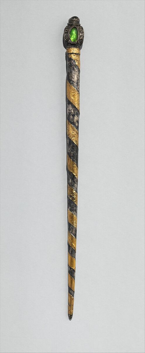 Stylus, silver, partly gilt, stones, French 