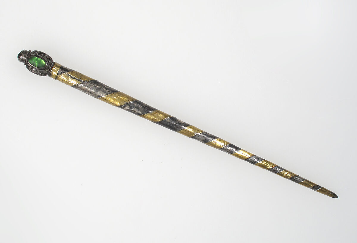Stylus, silver, gilded silver, and stones, French