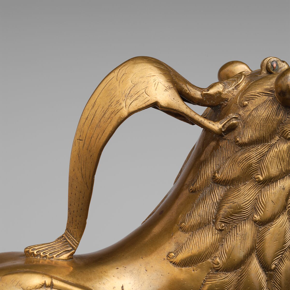 Aquamanile in the Form of a Lion, Copper alloy with inlaid glass, North German