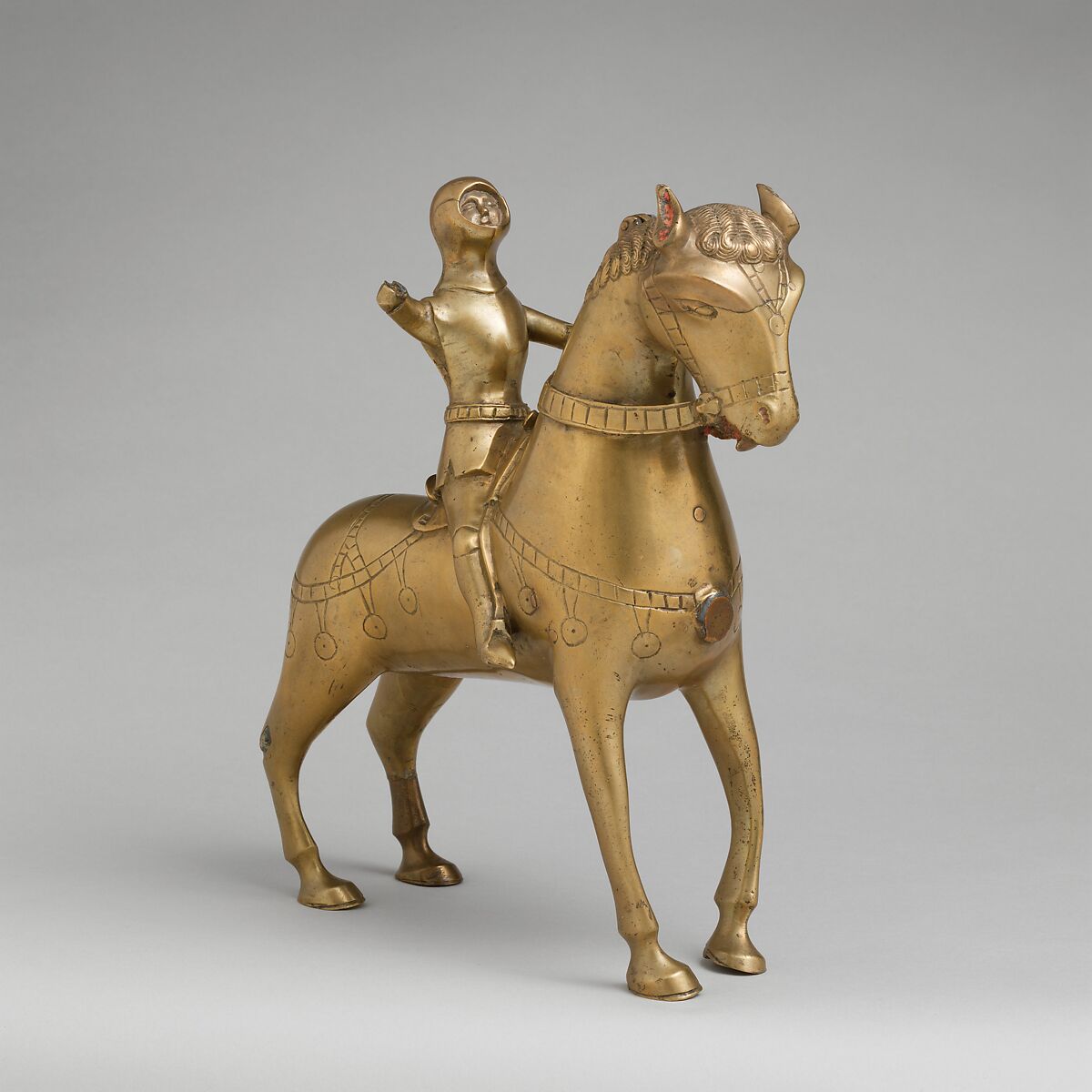 Aquamanile in the Form of a Soldier on Horseback, Copper alloy, German 