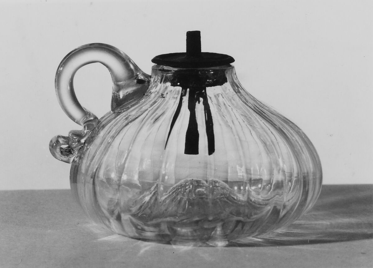 Lamp, Probably New England Glass Company (American, East Cambridge, Massachusetts, 1818–1888), Blown pattern-molded glass, tin, American 