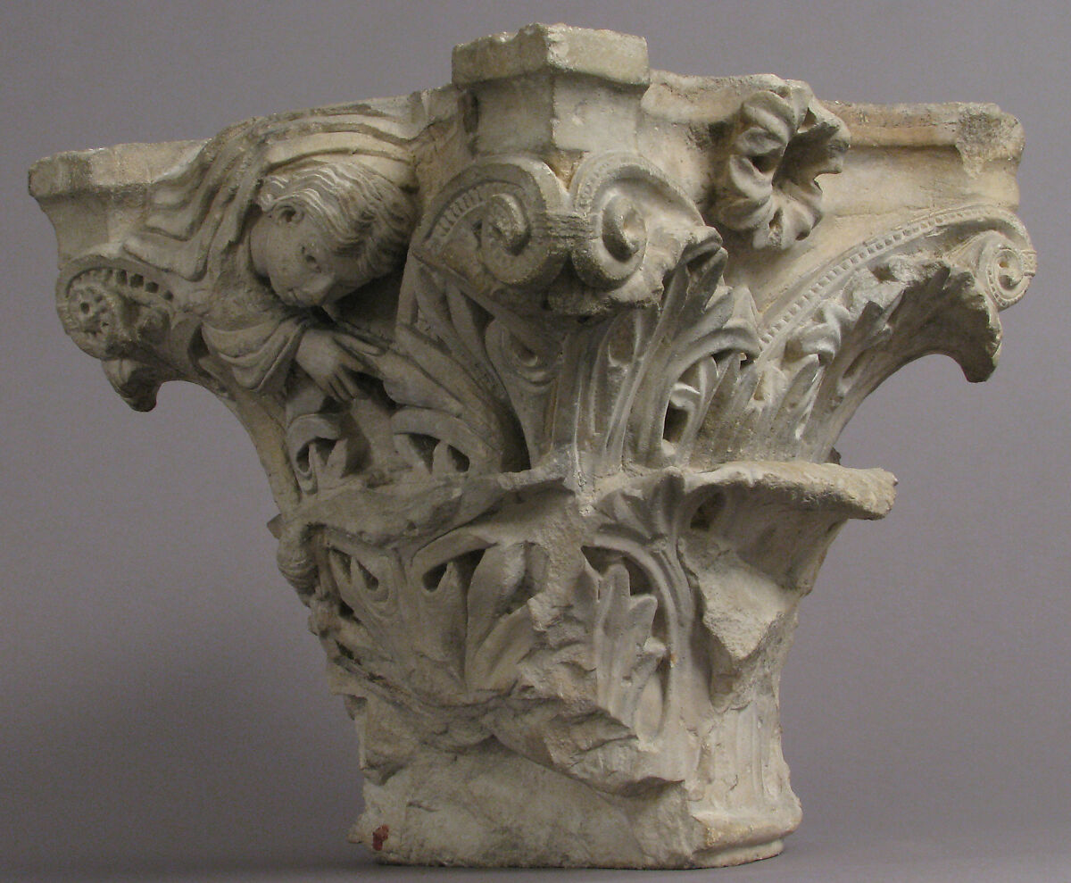 Capital with an Angel Emerging from a Cloud, Limestone, French