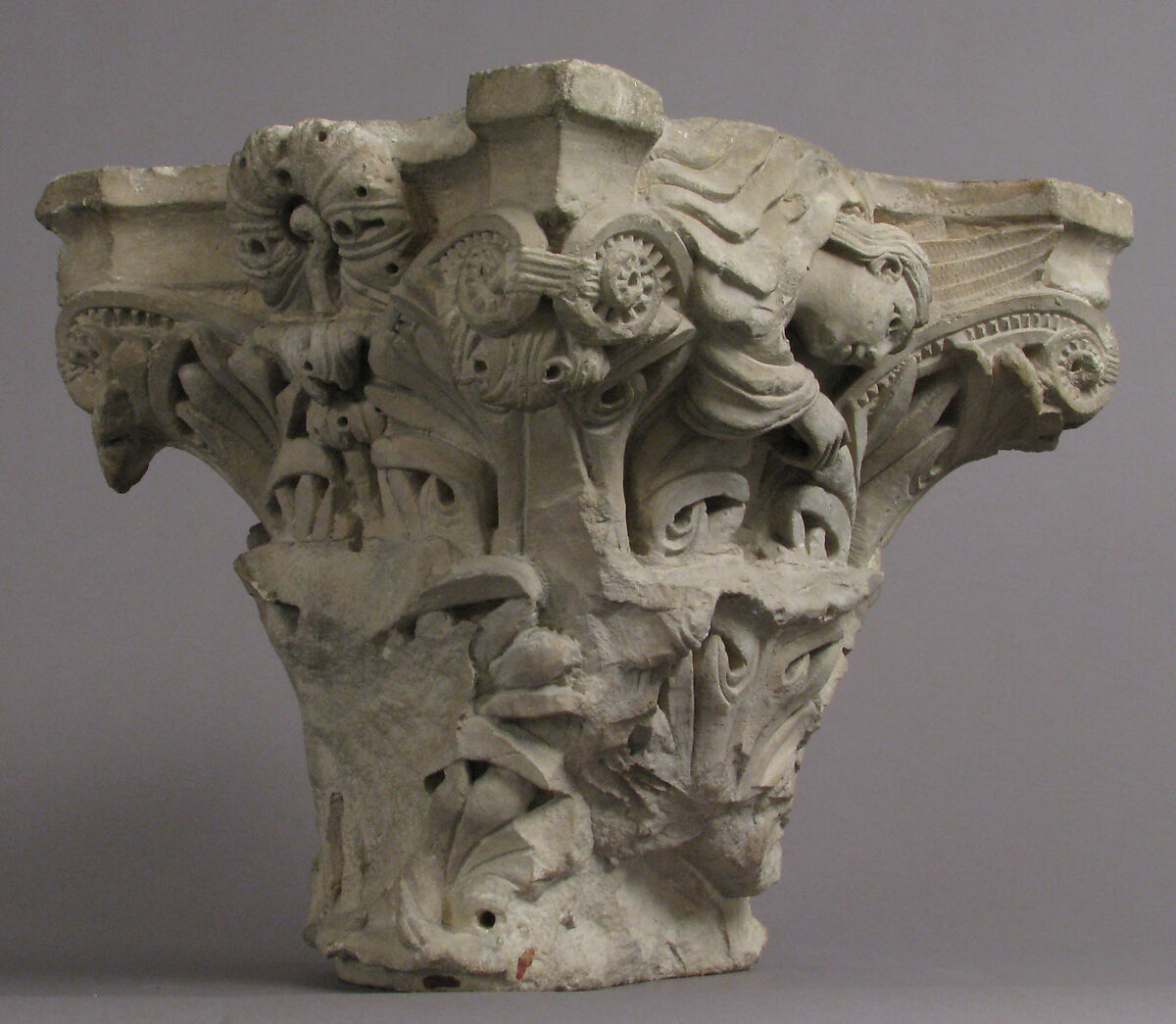 Capital with an Angel Emerging from a Cloud, Limestone, French