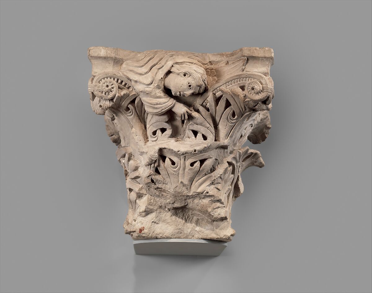 Capital with an Angel Emerging from a Cloud, Limestone, French 