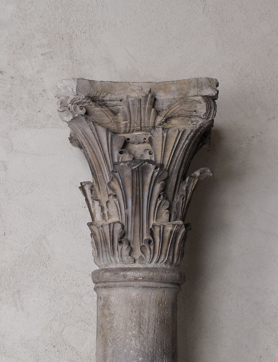 Capital (from ensemble of Capital, Shaft, and Base), Limestone, French 