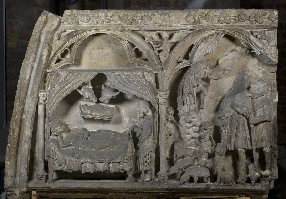 Tympanum Section with the Nativity and Annunciation to the Shepherds, Limestone, North French 