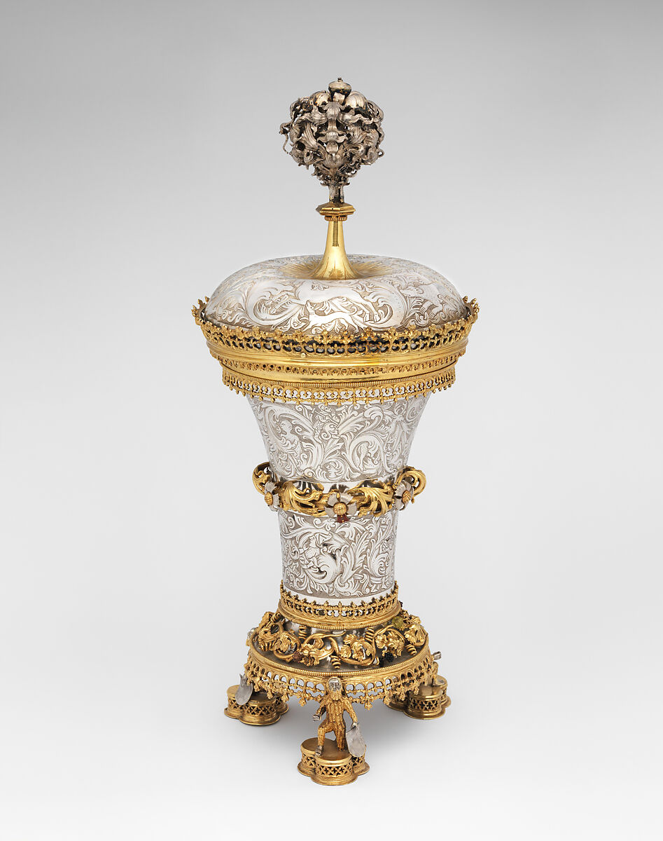 Covered Beaker, Hans Greiff (German, active ca. 1470–died 1516 Ingolstadt), Silver, gilded silver, enamel, and glass, German